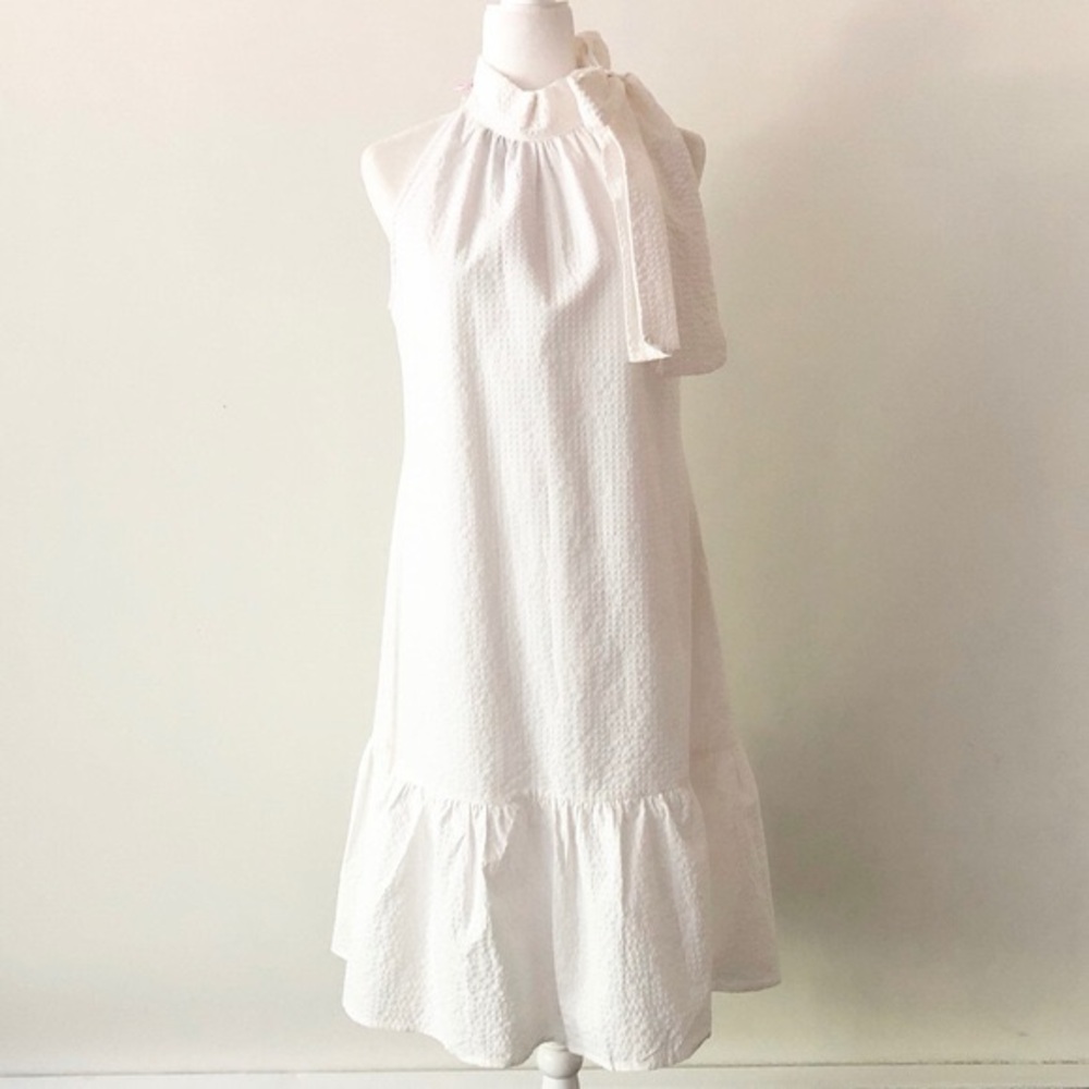 Vineyard Vines White Ruffled Tie Midi Derby Dress | Size Small